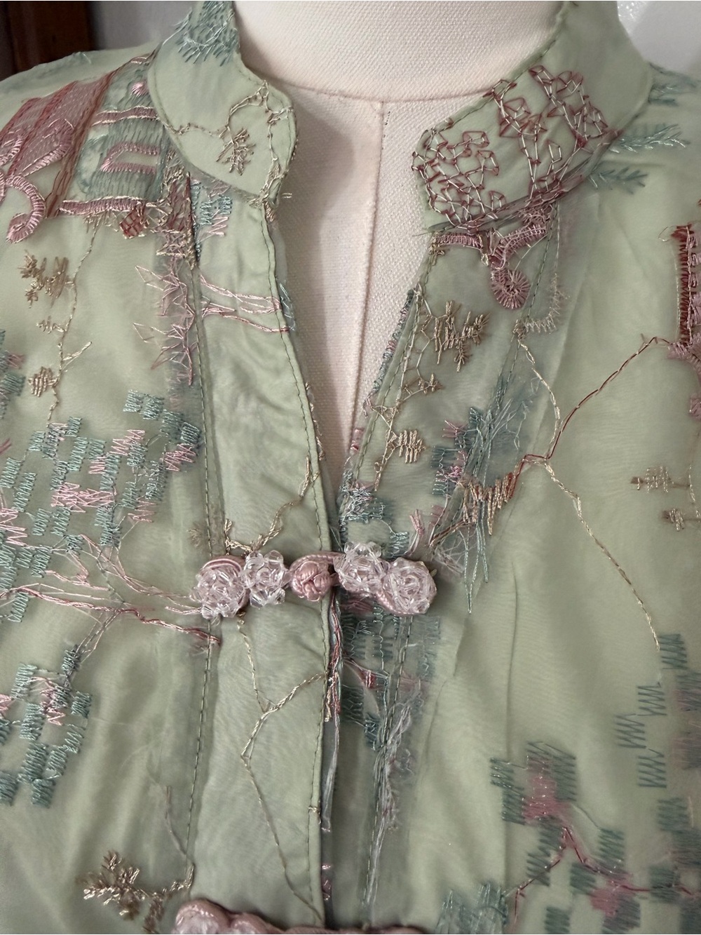 Embroidered Tie-Waist Midi Dress in Sage Green - Picture 7 of 16